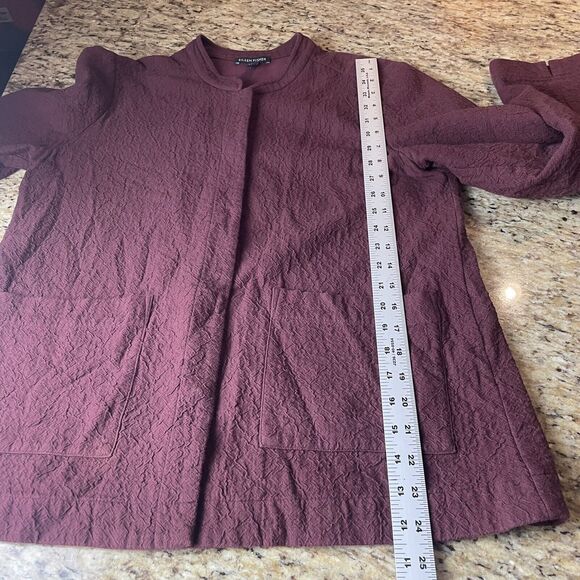 Eileen Fisher  Burgandy Ripple Texture Snap Front Organic Cotton Jacket S - Picture 10 of 10